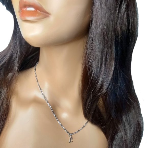 Silver Initial Necklace, Dainty Initial Necklace With Cursive Letter, Necklace - Picture 4 of 5